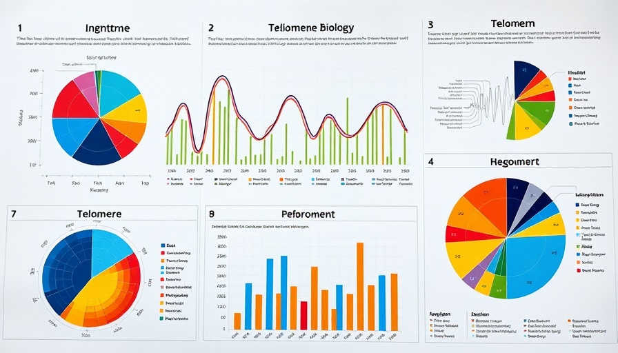 Telomere biology charts with colorful pie graphs.