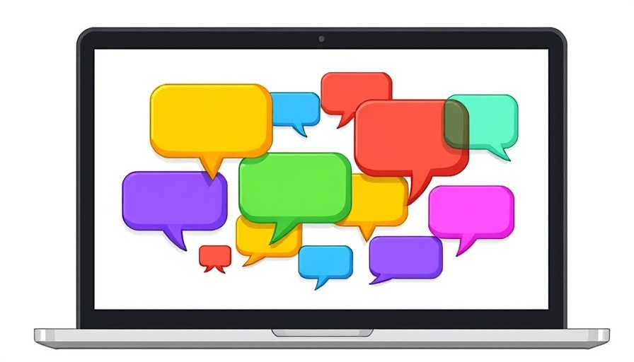 AI social media echo chamber depicted as colorful chat bubbles on laptop.