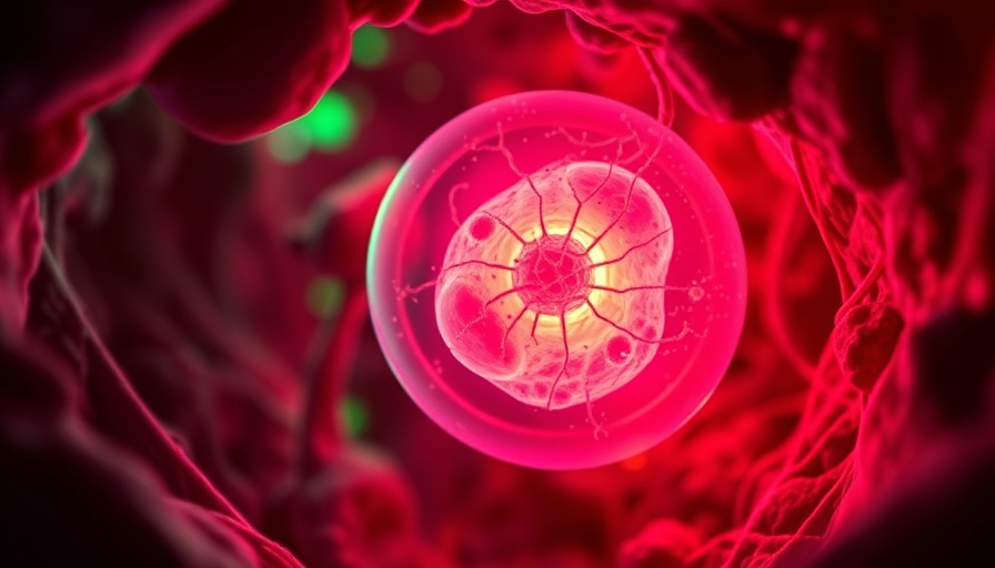 Colorful cellular detail of embryo in real-time implantation.
