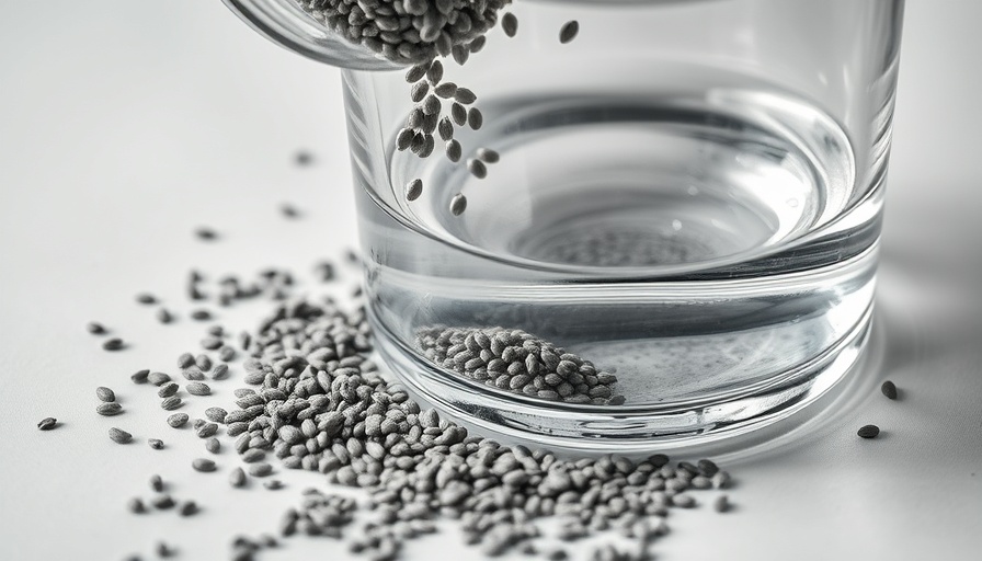 Hydrating chia seeds in glass, demonstrating benefits of chia seeds.