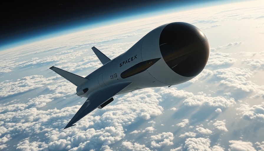 Futuristic SpaceX Dragon cargo capsule floating in space above Earth.