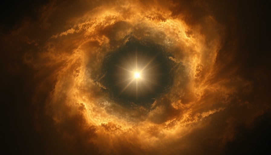 Core of a dying star surrounded by dark cosmic clouds.
