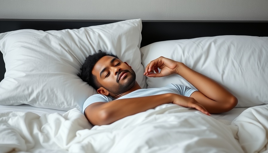 Relaxed man resting peacefully in bed, serene atmosphere.