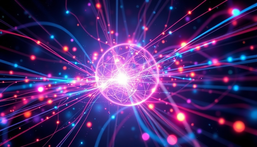 Vibrant abstract quantum computing energy streams intersecting in space.