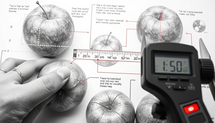 Diagram of AI tool automating fruit measuring process, highlighted annotations.