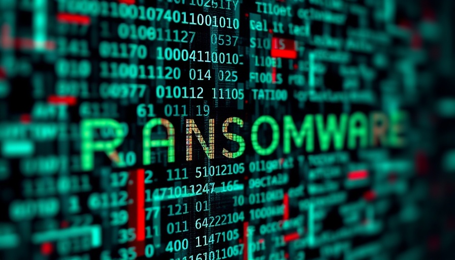 Digital depiction of AI-Generated Ransomware with binary code and text.