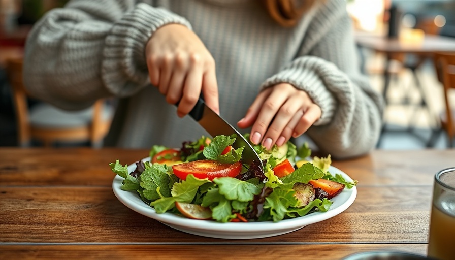 Woman enjoying fresh salad, promoting Mediterranean diet diabetes risk reduction.