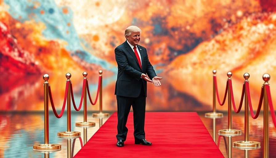 Leaders shaking hands on red carpet, colorful backdrop, China's Anti-U.S. Narrative.