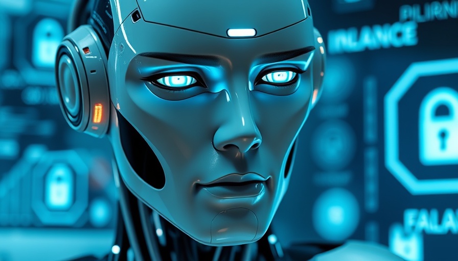 AI in finance depicted with futuristic robot analyzing digital data.