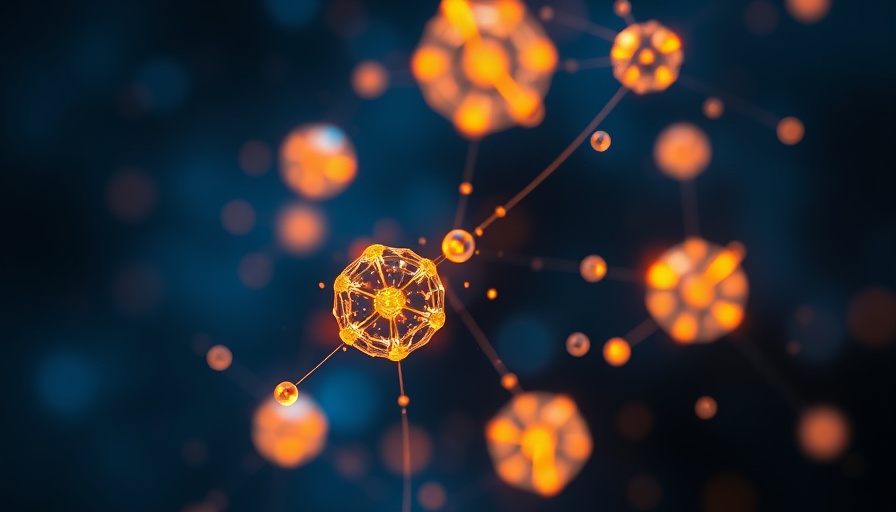 Futuristic visual of quantum particles interacting in space.