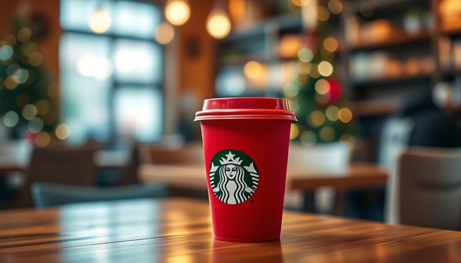 Festive Starbucks cup in cozy cafe setting, AI Inventory Management Starbucks.