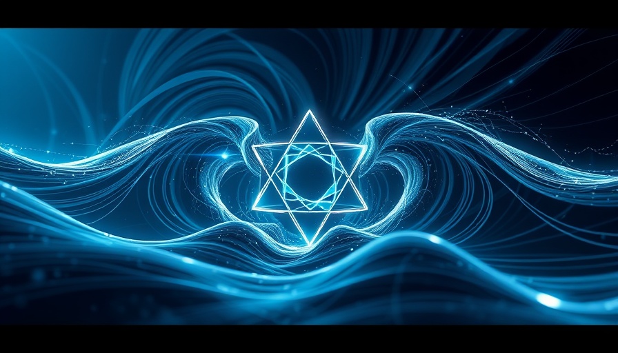 Abstract quantum computing illustration with fluid waves.