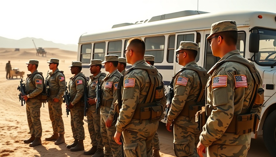 U.S. Troops boarding bus in Iraq desert, U.S. troop withdrawal from Iraq.