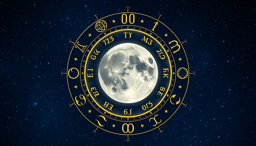 Glowing zodiac wheel with moon in starry sky, astrology.