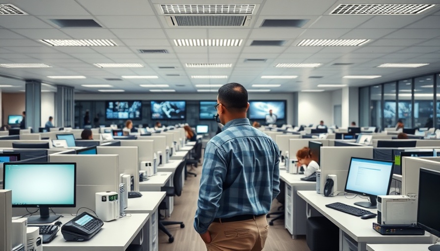 AI technology in a call center with modern workstations.