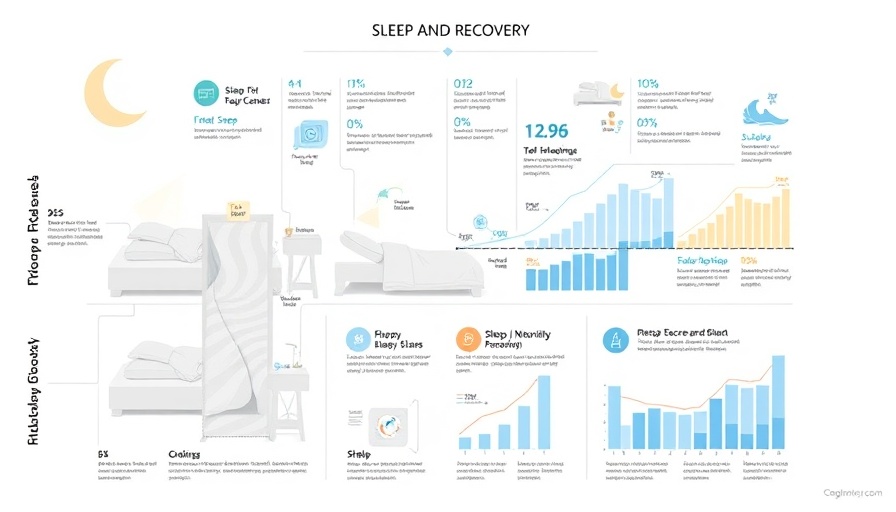 Scientific diagram on sleep and recovery with graphs and icons.