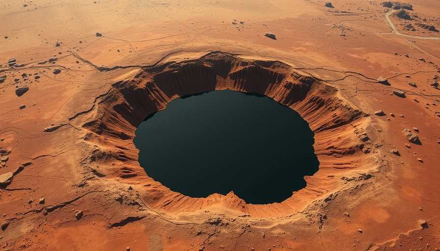 Aerial view of potential biosignatures found in ancient Mars lake, rocky terrain.