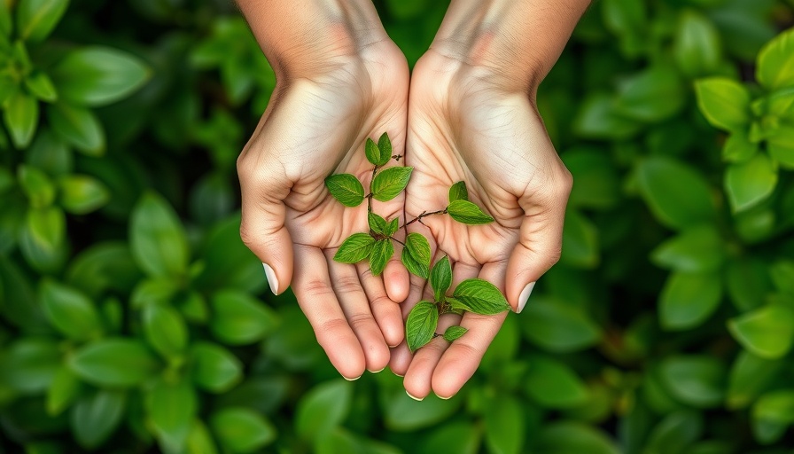 Fresh green leaves held in hands in a lush garden, Neem vs Tulsi for Skin.