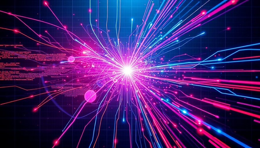 Futuristic quantum computing illustration with digital code and energy.