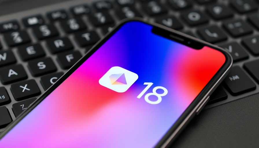 Smartphone showing iOS 18.7 update icon on a keyboard.
