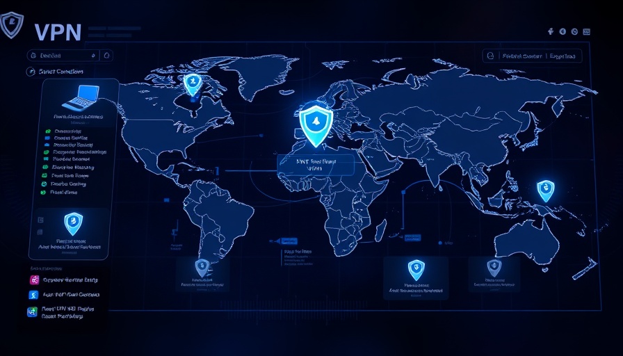 VPN interface with server connection map displaying global locations.