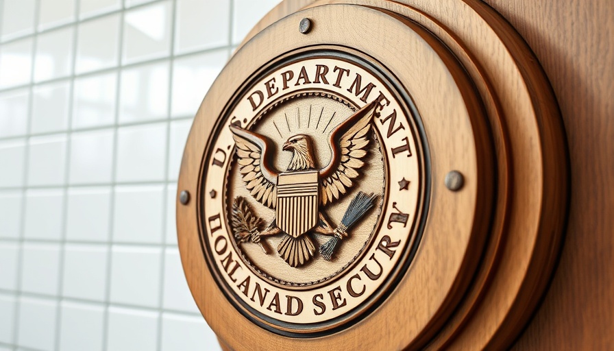 DHS seal depicting carved emblem on a white wall.
