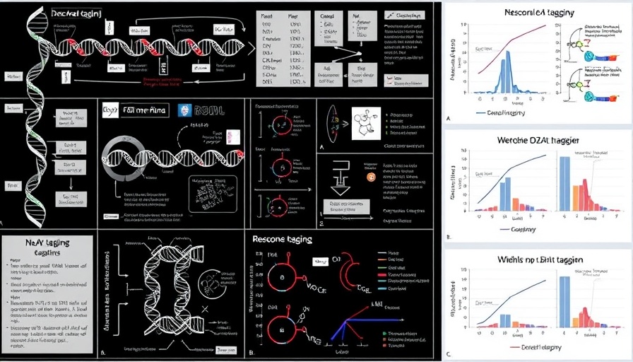 Scientific diagrams illustrating chemical DNA tagging for genome editing