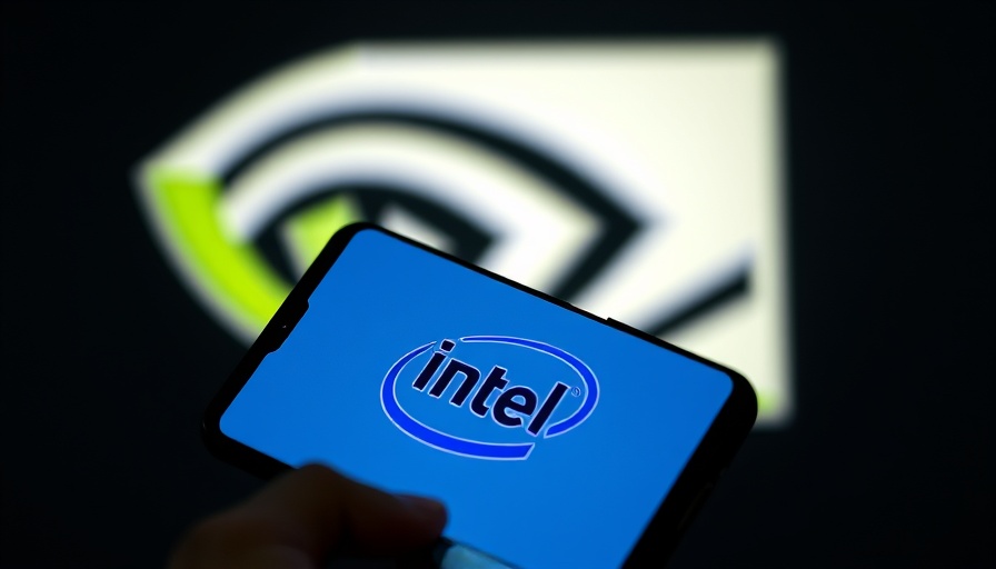 Smartphone displaying Intel logo with Nvidia logo in background, tech partnership.
