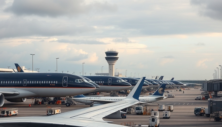 Airplanes at airport gate with control tower and ground vehicles, highlighting airline safety.