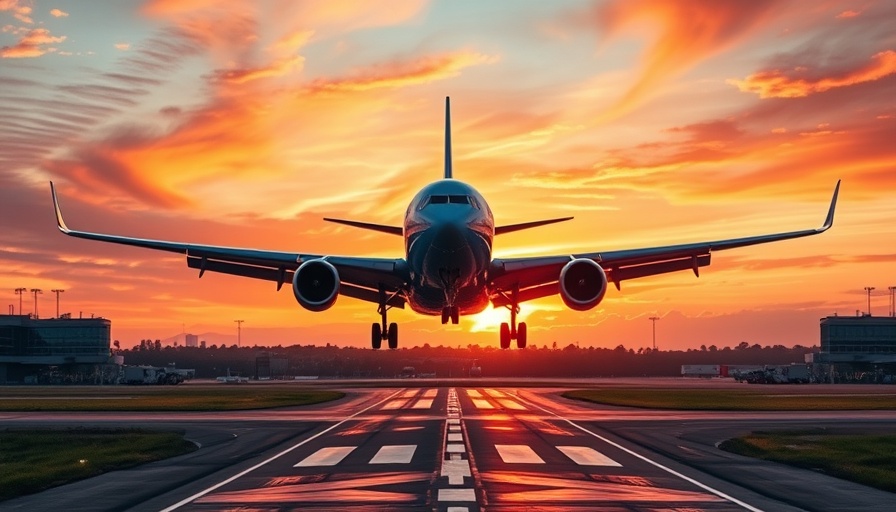Airplane landing at sunset highlighting laser strikes on aircraft risk.