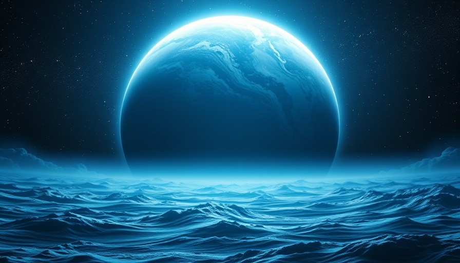 Artistic depiction of ocean-covered exoplanet in space