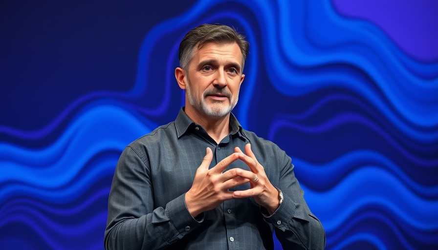 Middle-aged male presenting at consumer technology event.