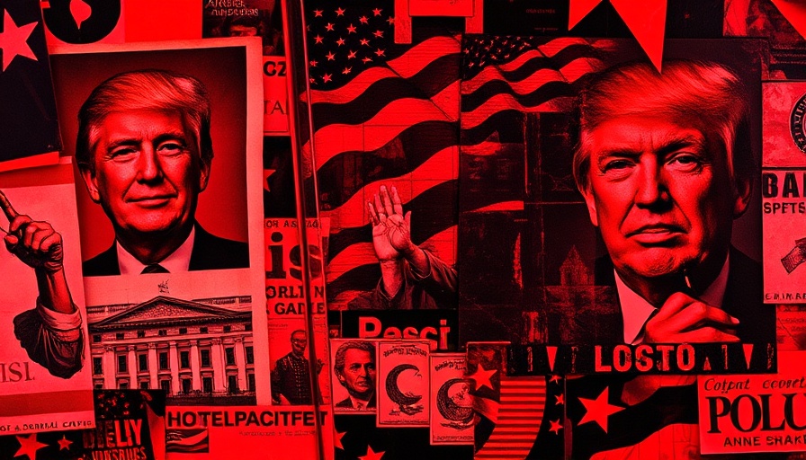 Mixed media collage with political posters and flags under red filter, privacy and cybersecurity concept.