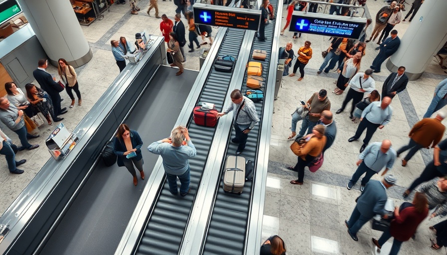 Airport security checkpoint with travelers and TSA agent, America's Aviation Security.