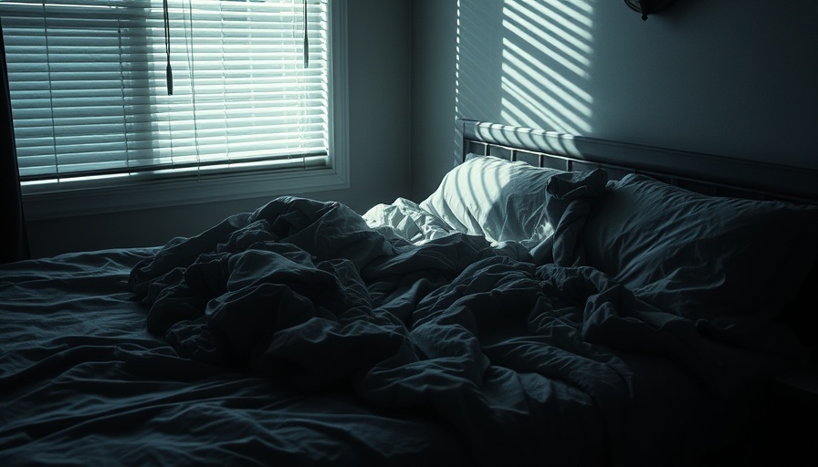 Dimly lit unmade bed, suggesting poor sleep and brain aging.