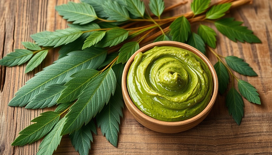 Neem paste and leaves on wood for acne treatment.