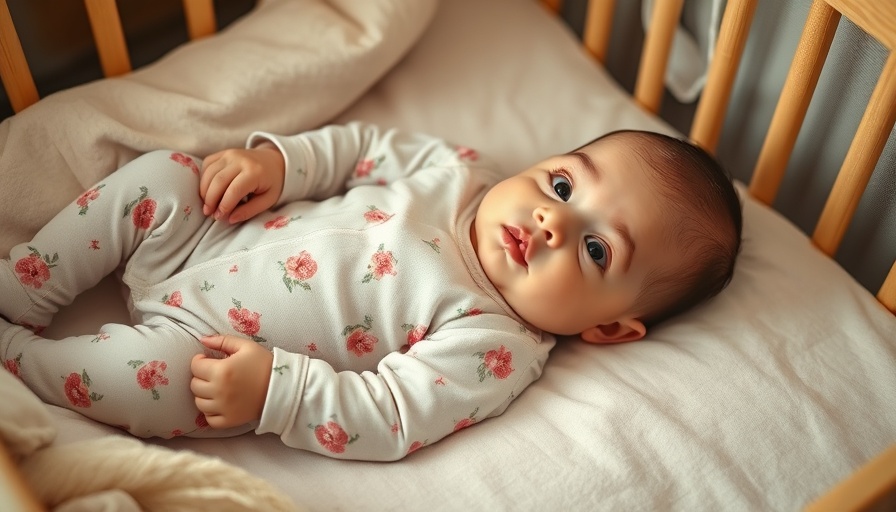 Infant in floral pajamas awake in crib, sleep problems context.