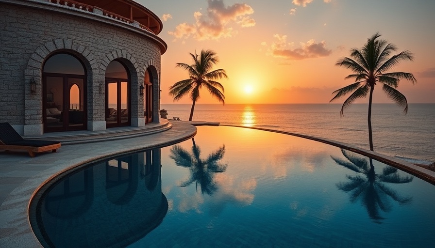 Luxurious villa with infinity pool at Cabo, sunset view.