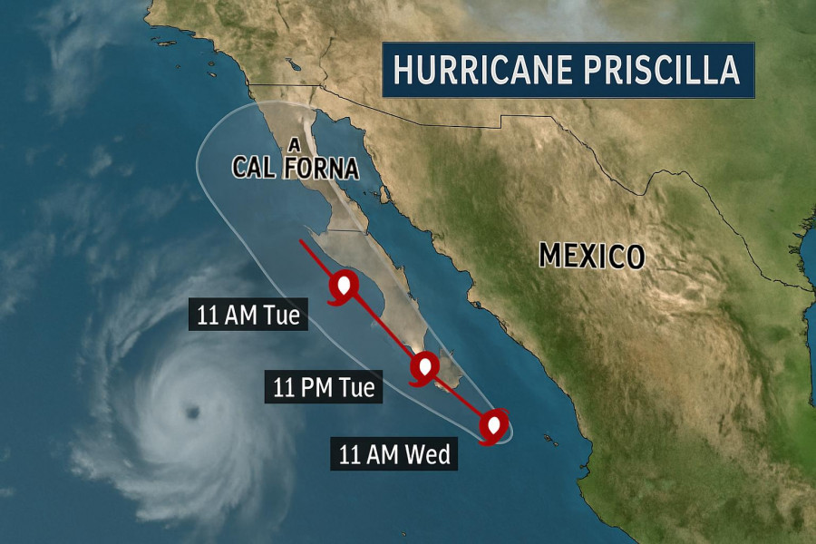 Hurricane Priscilla path map near Cabo showing trajectory.