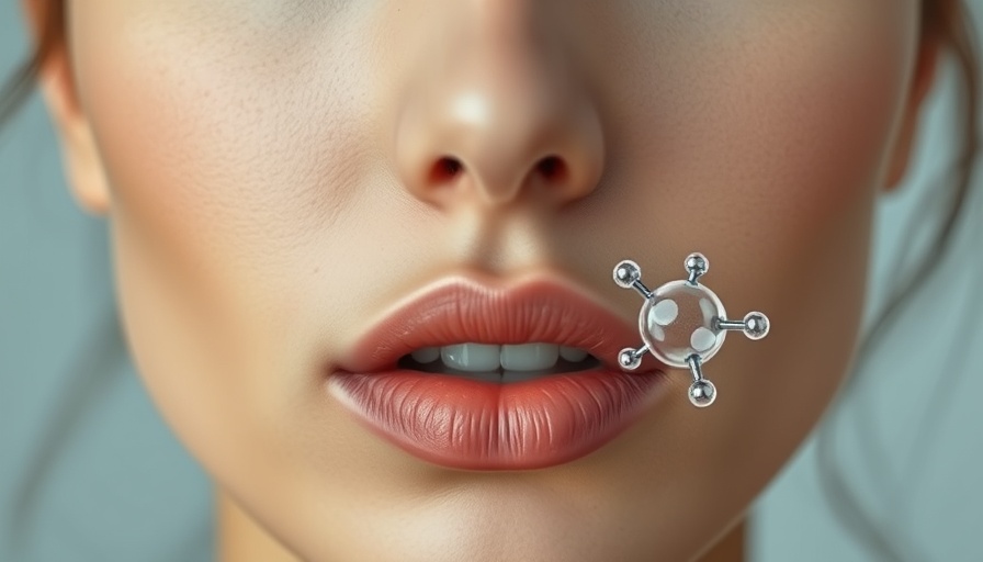 Fibroblast rejuvenation concept shown by molecular structure near lips.