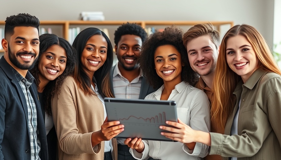 Young professionals with tablet in office, diverse team.