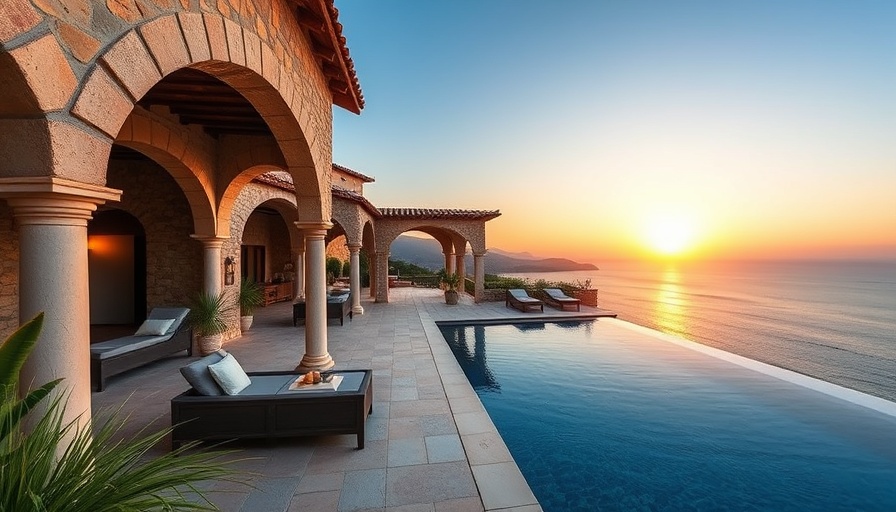 Luxury villa with infinity pool at sunset in Cabo San Lucas.