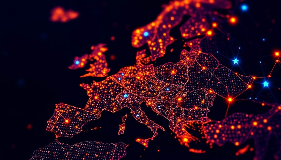 Digital map of Europe with network connections and EU stars.