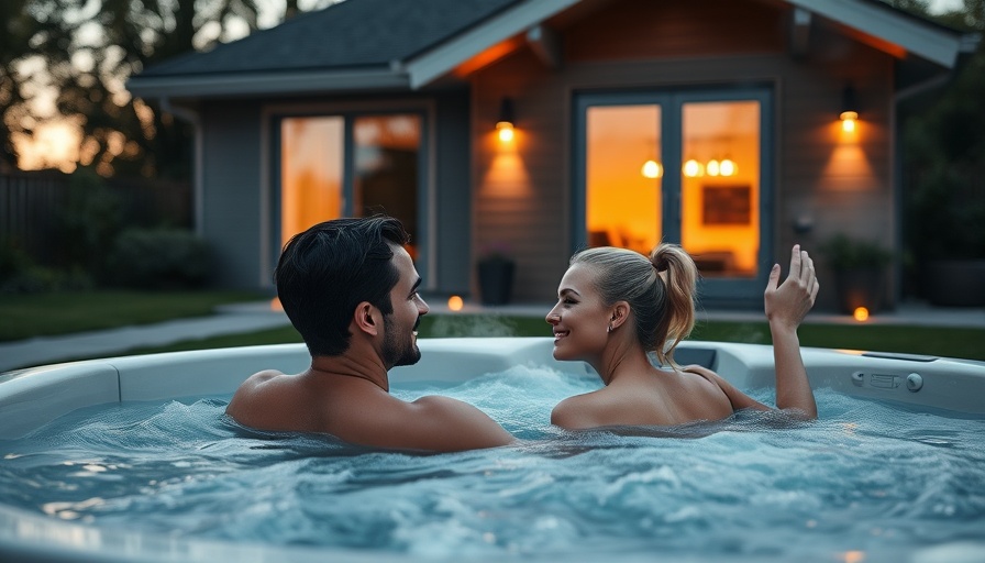Luxurious indoor outdoor spas setup with a couple in a modern hot tub