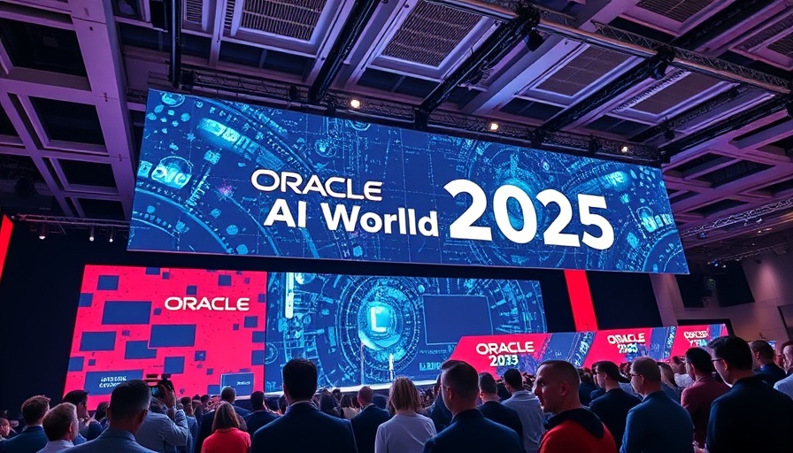 Oracle AI World 2025 digital display with large audience.