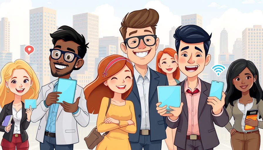 Cartoon cityscape with professionals and digital icons symbolizing AI pacesetters.