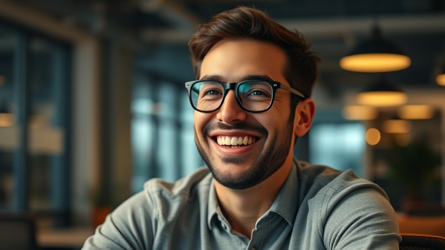 Cheerful man smiling, illustrating AI scams using faces topic