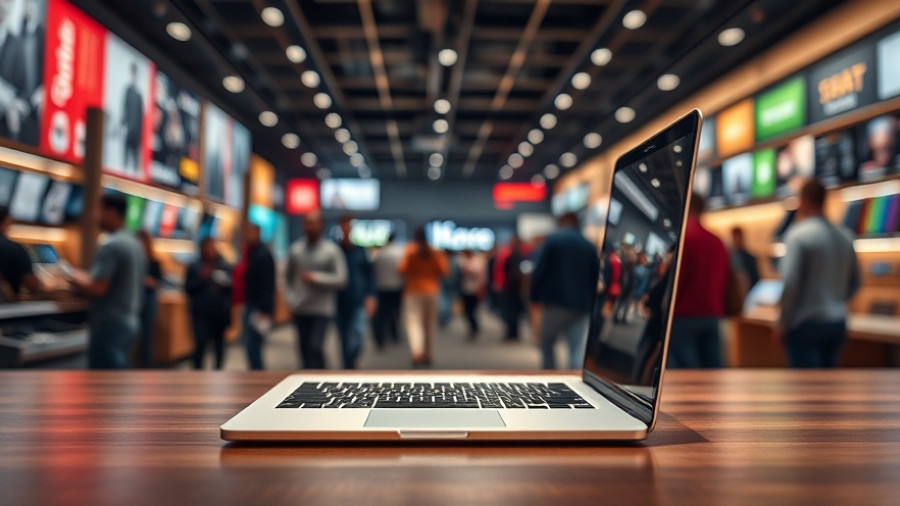 Modern MacBook in tech store illustrates touchscreen MacBooks impact on business.