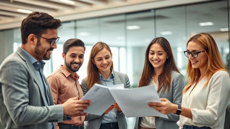 Young professionals collaborate energetically in modern office, innovative staff training ideas.