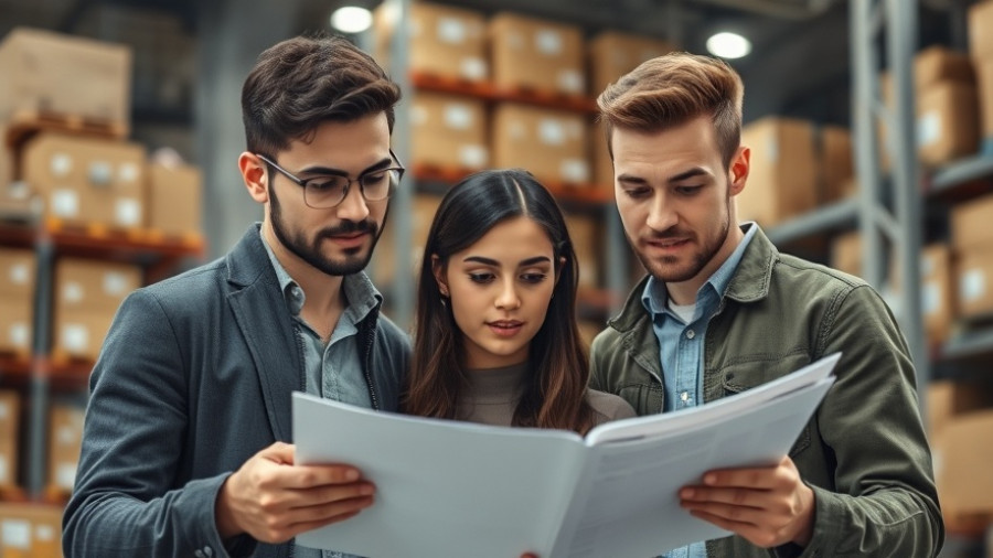 Warehouse professionals using inventory management software in a modern facility.